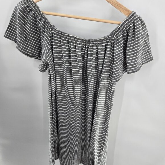 Nectar Audrey 3+1 Gray White Striped Off Shoulder Cotton Blend Mini Dress Medium - Picture 2 of 9